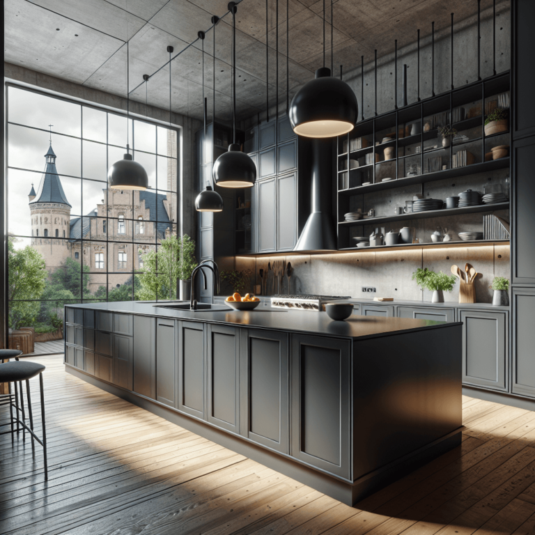 anthrazitfarbene Industrielle Küche-Potsdam