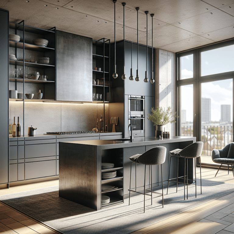 anthrazitfarbene Küche mit Stahlakzenten-Potsdam