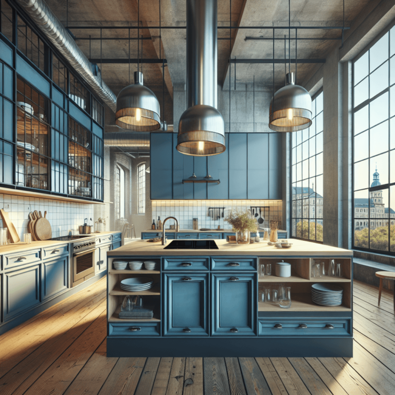 blaue Industrial Style Küche-Potsdam