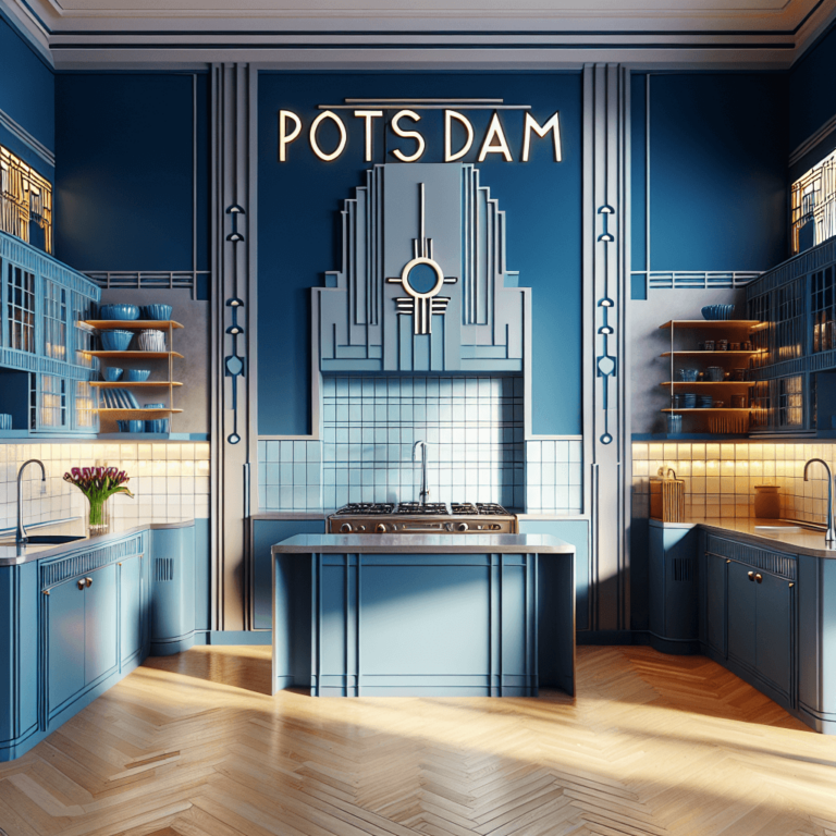 blaue Küche im Art-Deco-Stil-Potsdam