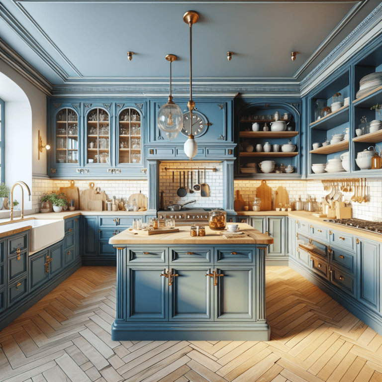 blaue Küche im Vintage Chic Stil-Potsdam