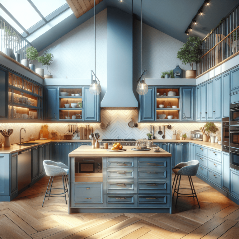 blaue Küche in G-Form-Potsdam