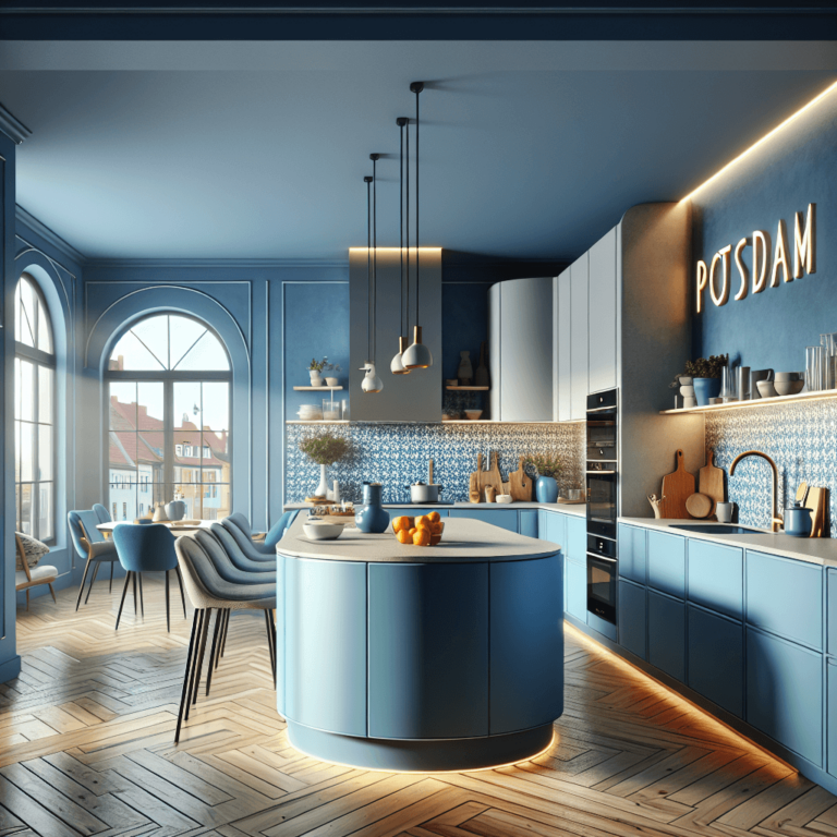 blaue Küche in U-Form-Potsdam