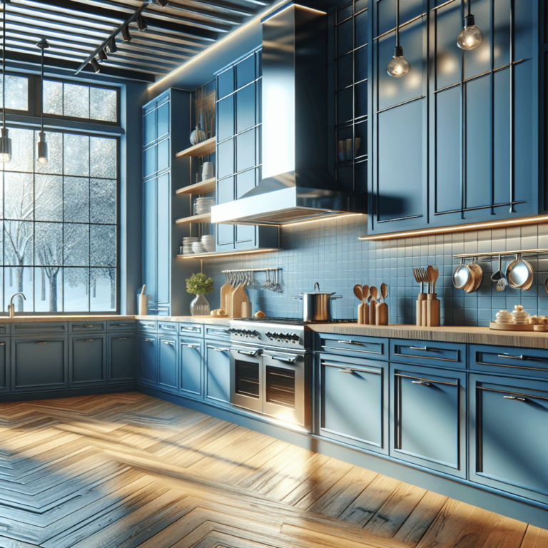 blaue Küche mit Stahlakzenten-Potsdam