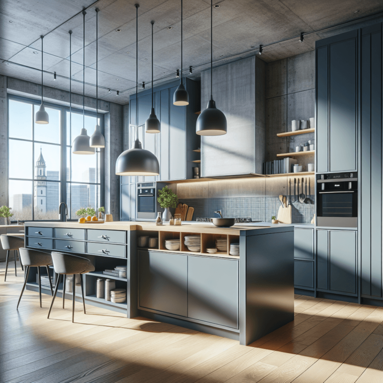 blaugraue Industrielle Küche-Potsdam