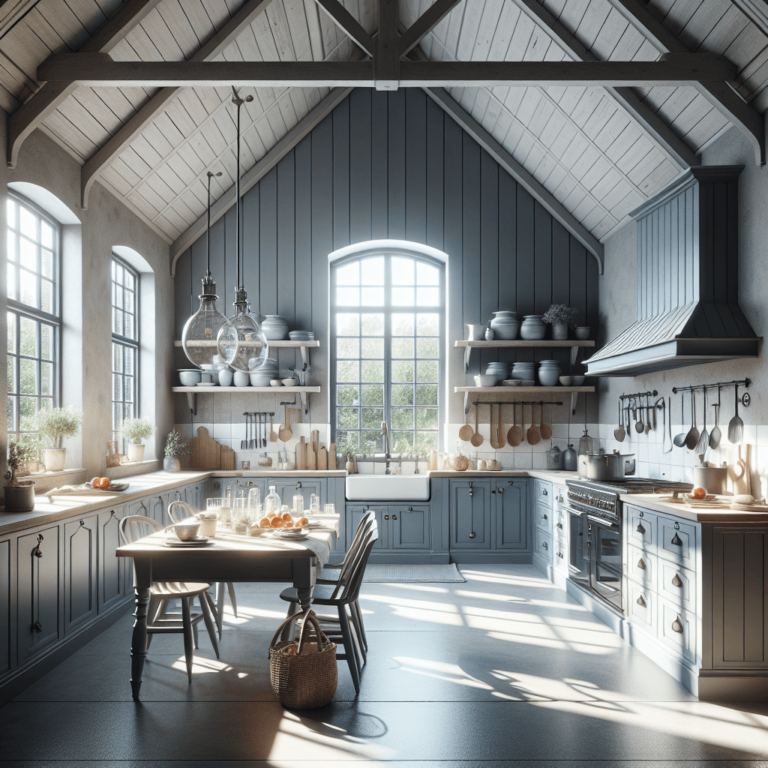 blaugraue Küche im Bauernhausstil-Potsdam