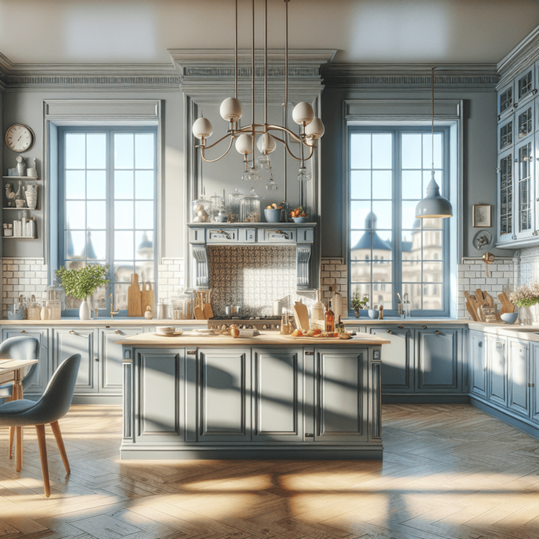 blaugraue Küche im Vintage Chic Stil-Potsdam