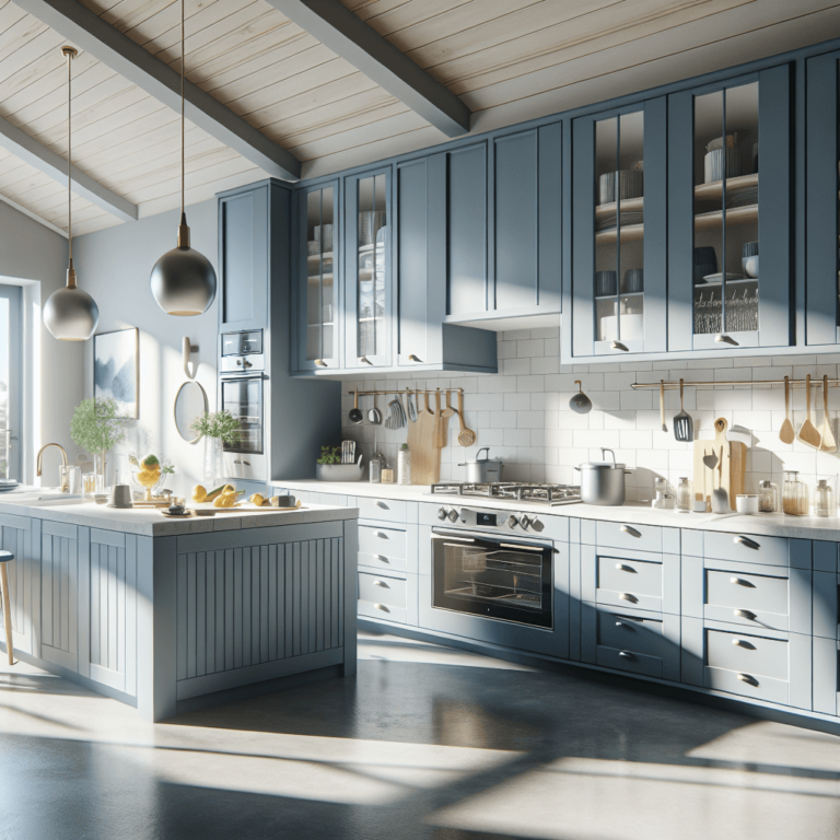 blaugraue Küche im skandinavischen Stil-Potsdam
