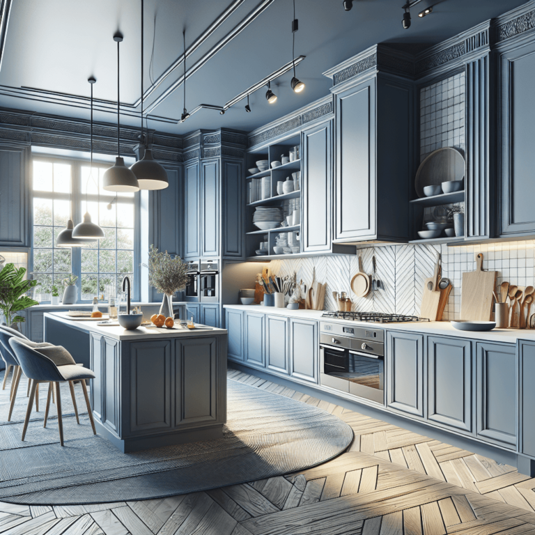 blaugraue Küche in G-Form-Potsdam