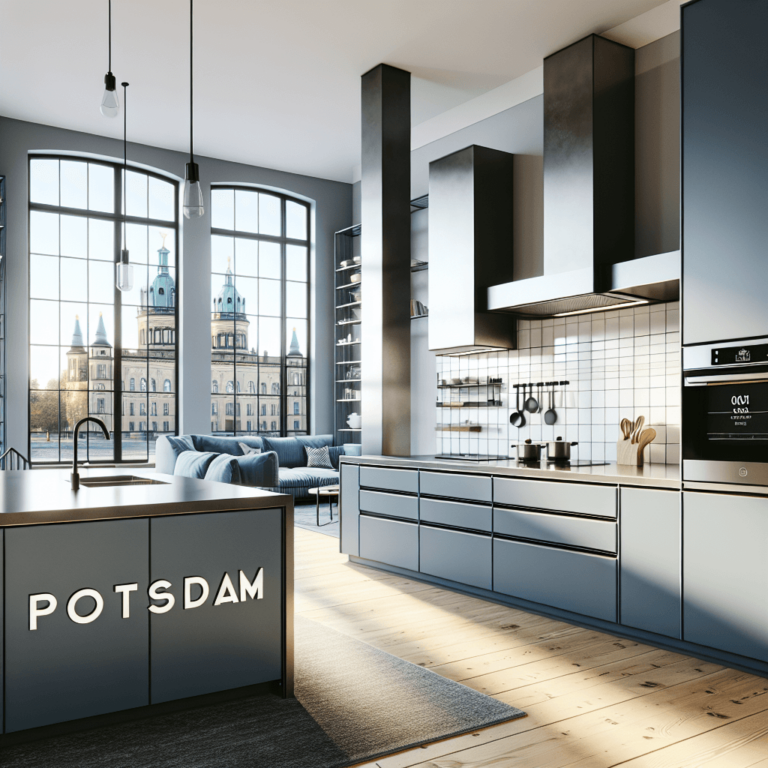 blaugraue Küche mit Stahlakzenten-Potsdam