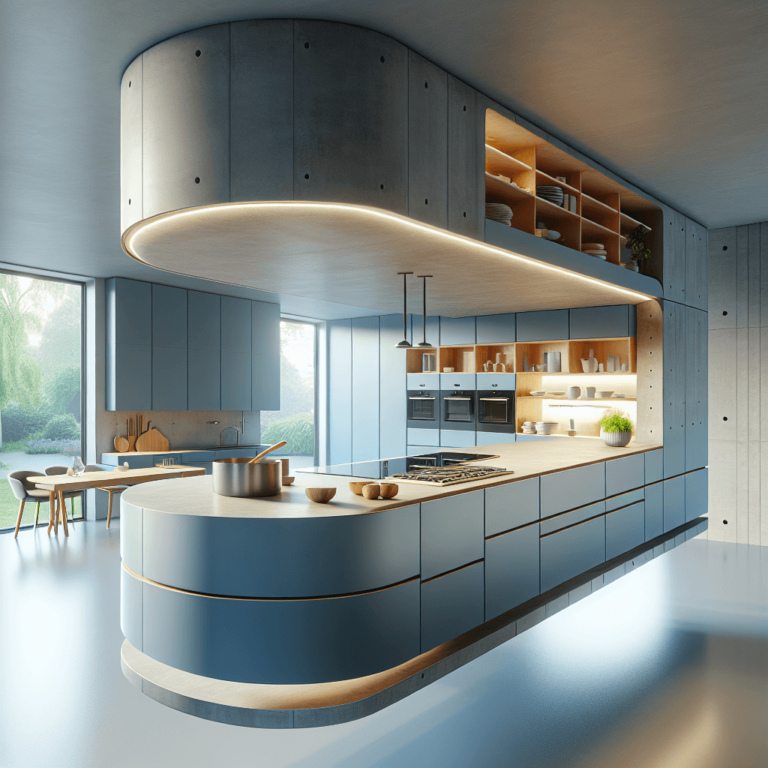 blaugraue Schwebende Küche-Potsdam