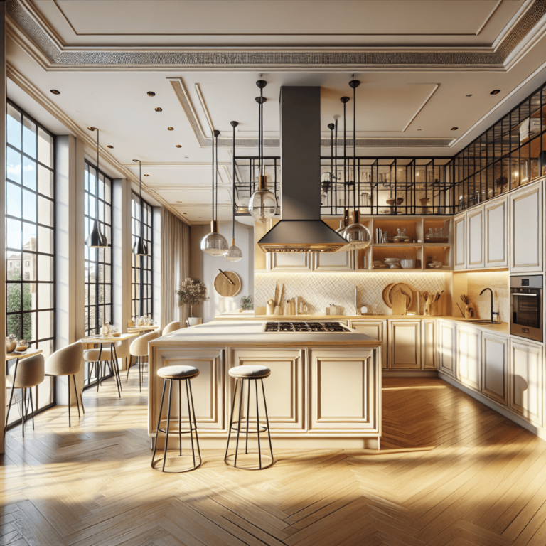 cremefarbene Küche mit Stahlakzenten-Potsdam