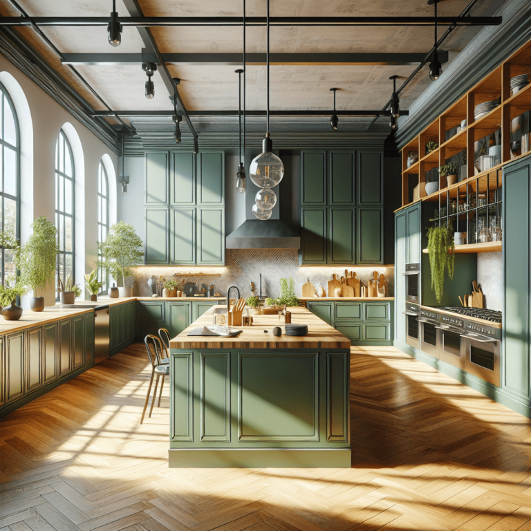 grüne Küche mit Stahlakzenten-Potsdam