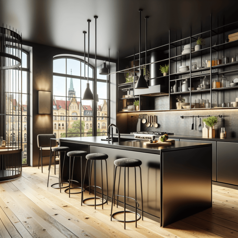 schwarze Küche mit Stahlakzenten-Potsdam